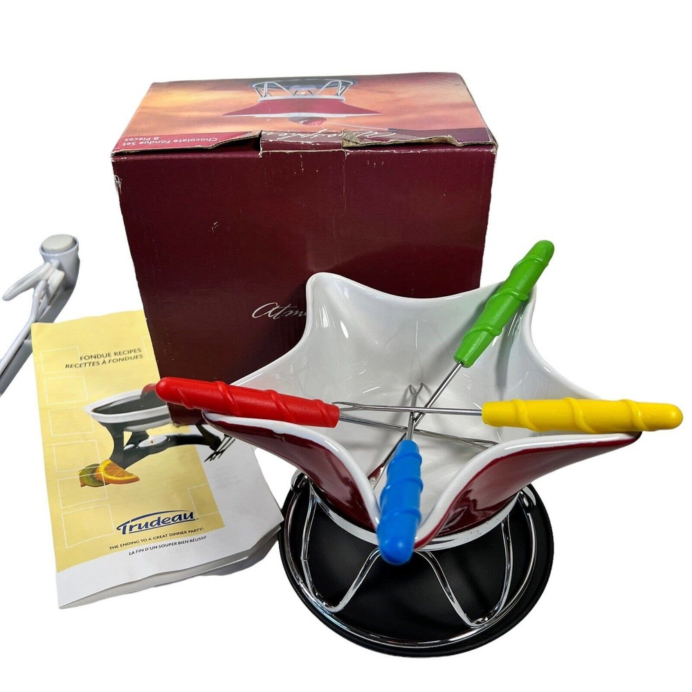Chocolate Fondue Set Atmosphere Red Star Mini Teallite Flame 8oz Slightly Used